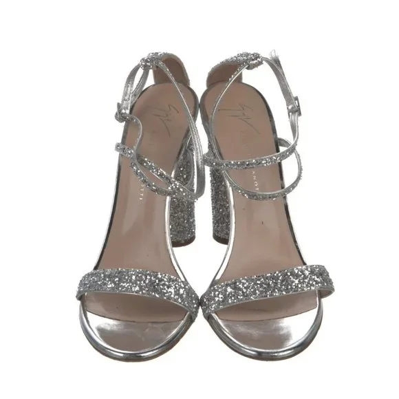 Giuseppe Zanotti Leather Sandals Silver Glitter  Accents Size 37.5EU - Picture 6 of 7